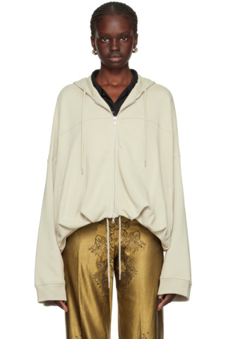 Dries Van Noten: Gray Draped Hoodie | SSENSE