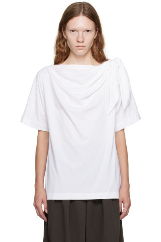 DRIES VAN NOTEN Tシャツ・カットソー 白 2007724O0054 White Knotted T-Shirt by Dries Van Noten on Sale