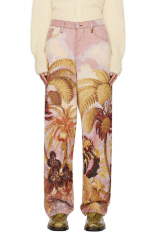 Pink Jacquard Jeans by Dries Van Noten on Sale