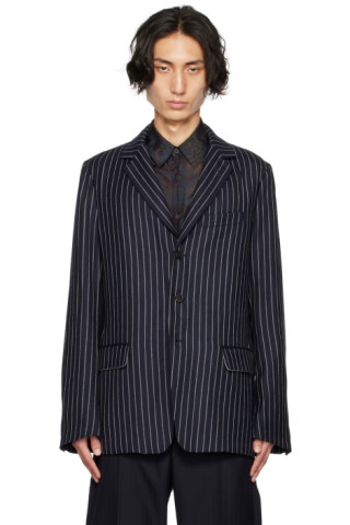 ★Dries Van Noten★ベージュ ストライプ トラウザーズ Dries Van Notenのネイビー ストライプ テーラードジャケットが