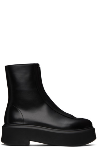 The Row: Black Zipped I Boots | SSENSE Canada