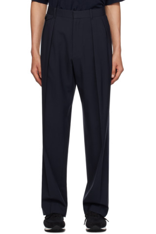 The Row: Navy Marcello Trousers | SSENSE