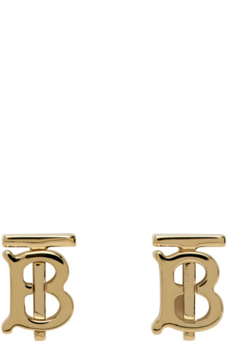 Burberry: Gold Monogram Motif Earrings | SSENSE