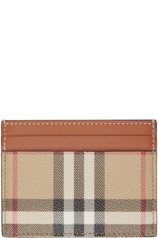 Burberry: Beige & Tan Check Card Holder