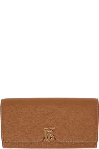 Grainy Leather TB Continental Wallet in Warm Russet Brown - Women