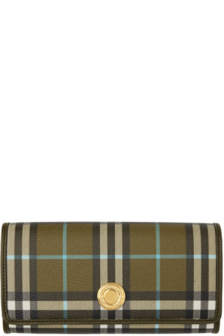 Burberry Olive Green Check-Pattern Wallet