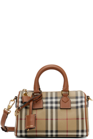 Burberry: Beige Mini Check Bowling Bag