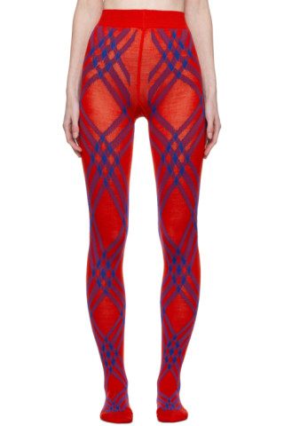 Burberry: Blue & Red Check Tights