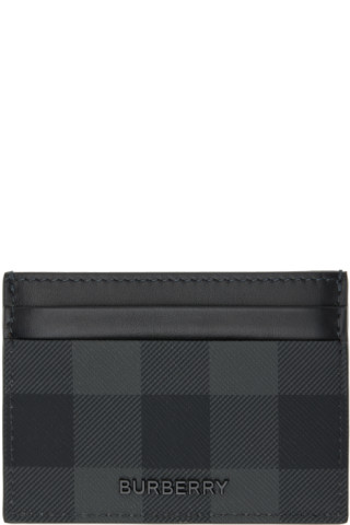 Burberry: Gray & Black Check Card Holder