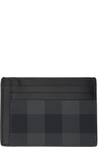 Burberry Gray & Black Check Money Clip Card Holder Burberry