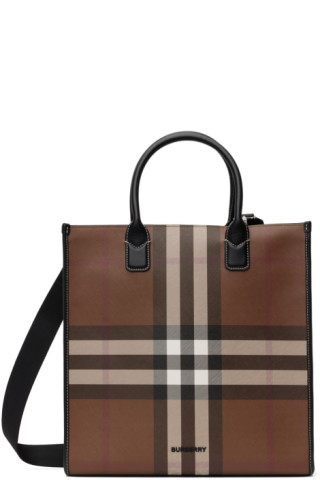 Burberry Denny Checked Tote Bag in Brown for Men