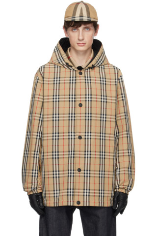 Burberry: Beige & Black Check Reversible Jacket | SSENSE