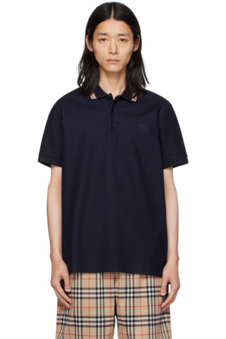 Icon Stripe Collar Polo Shirt in Coal Blue - Men