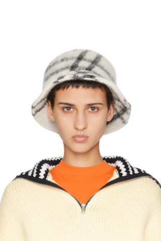 White Plaid Bucket Hat by Marni on Sale