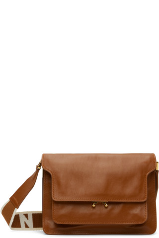 Marni Trunk Medium Leather Shoulder Bag In Moca