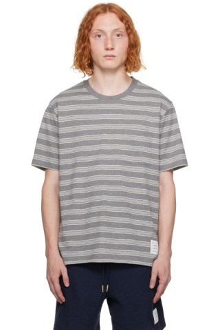 Gray Striped T-Shirt by Thom Browne on Sale