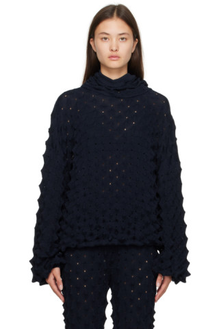 帽子 HENRIK VIBSKOV fringe Knit hood Navy Transparent Spike Hoodie by Henrik Vibskov on Sale