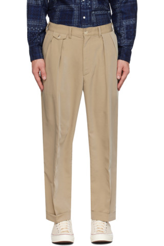 Taupe Pleated Trousers by BEAMS PLUS on Sale