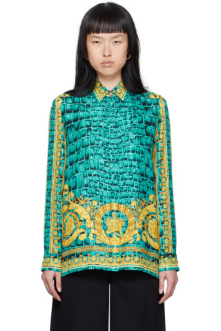 Versace: Blue Baroccodile Shirt | SSENSE