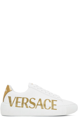 Versace Greca High Top Women's Sneakers Size 40 EU / 10 US White Gold  Glitter