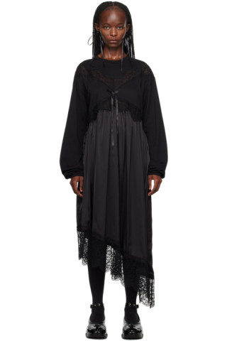 Simone Rocha: Black Lace Trim Midi Dress | SSENSE