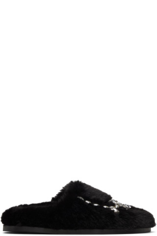 【Simone Rocha】ブラック Embellished Furry スリッパ Simone Rocha: Black Embellished Furry Slippers | SSENSE 日本