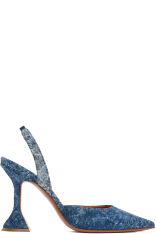 Blue Holli Sling Denim Heels by Amina Muaddi on Sale