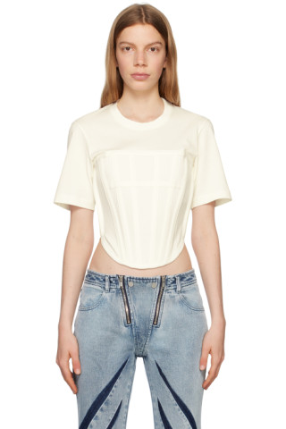 【Dion Lee】 CroppedコットンTシャツ White Corset T-Shirt by Dion Lee on Sale