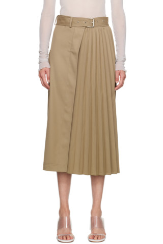 ★RAIVE★ Belt Pleats Skirt in Beige VW3SS10091 Tan Belted Midi Skirt by LVIR on Sale