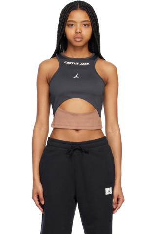 Nike Jordan - Gray & Tan Travis Scott Edition Cutout Tank Top