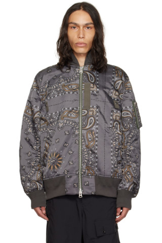 Gray Bandana Print Bomber Jacket by sacai on Sale