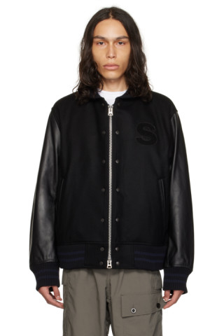 sacai: Black Interstellar Leather Bomber Jacket | SSENSE