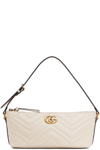 GUCCI Calfskin Matelasse Mini GG Marmont Shoulder Bag White