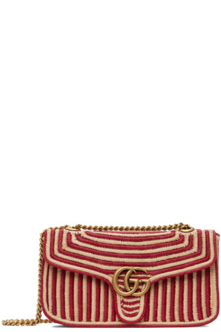 Gucci: Red & Beige GG Marmont Bag