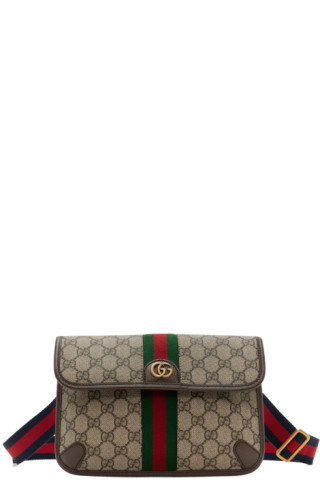 Gucci Leather- and Webbing-Trimmed Monogrammed Coated-canvas Belt Bag - Men - Beige Bags