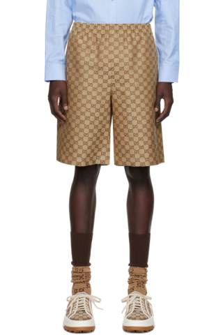 GG Supreme linen shorts in beige and ebony