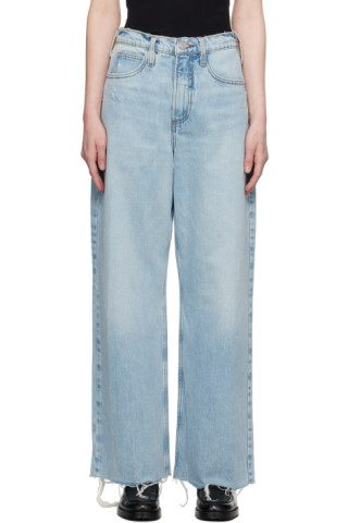 Blue 'Le High 'N' Tight Wide Crop' Jeans by FRAME on Sale