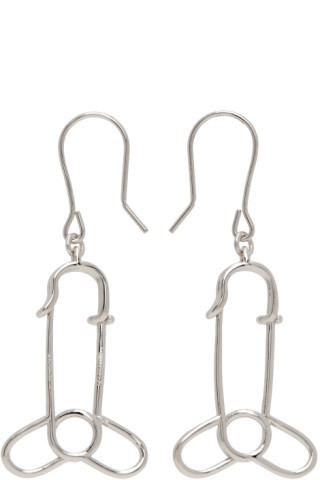 JW Anderson: Silver Penis Pin Drop Earrings | SSENSE