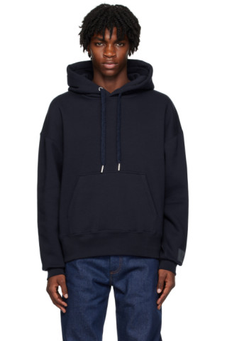 Navy Drawstring Hoodie by AMI Paris on Sale