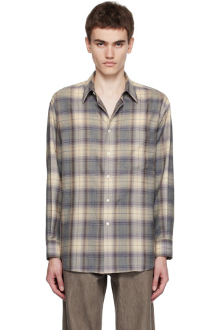 AURALEE: Gray Check Shirt | SSENSE