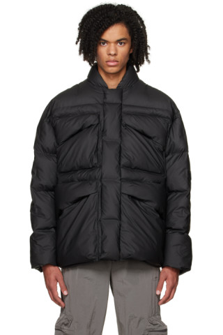 Black Harbin Puffer Jacket by RAINS on Sale