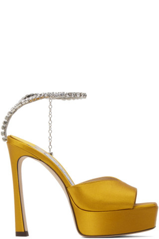 Jimmy Choo: Gold Saeda 125 Heeled Sandals | SSENSE Canada