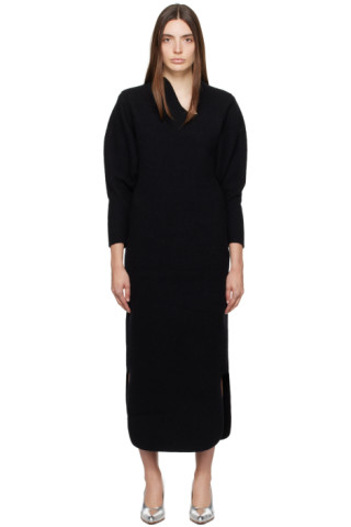 Black V-Neck Maxi Dress by Mame Kurogouchi on Sale