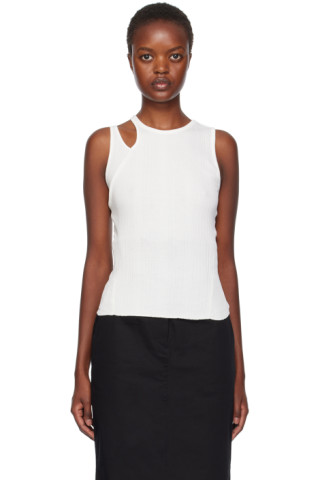 White Asymmetrical Tank Top by Mame Kurogouchi on Sale