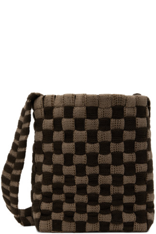 Brown Woven Checker Shoulder Bag