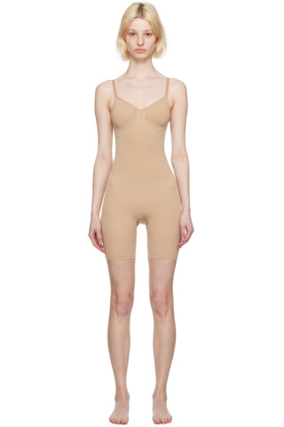 SKIMS, Seamless Sculpt Mid-Thigh Bodysuit, LIGHT BROWN, Women