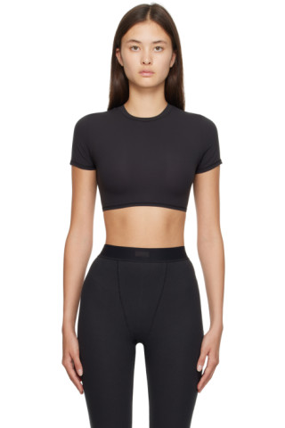 SKIMS: Black Fits Everybody Super Cropped T-Shirt | SSENSE