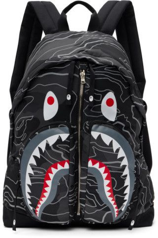 BAPE: Black Layered Line Camo Shark Backpack