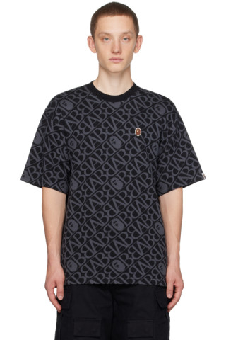 BAPE: Black Sport Monogram Ape Head One Point T-Shirt | SSENSE