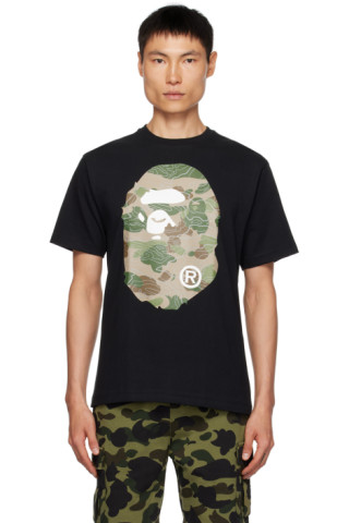 BAPE: Black Layered Line Camo Big Ape Head T-Shirt | SSENSE